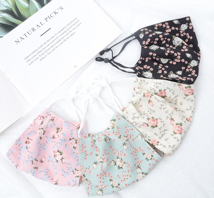 Women Designer Mask Flower Chiffon mask thin double layer breathable sunscreen adjustable face mask 4 colors