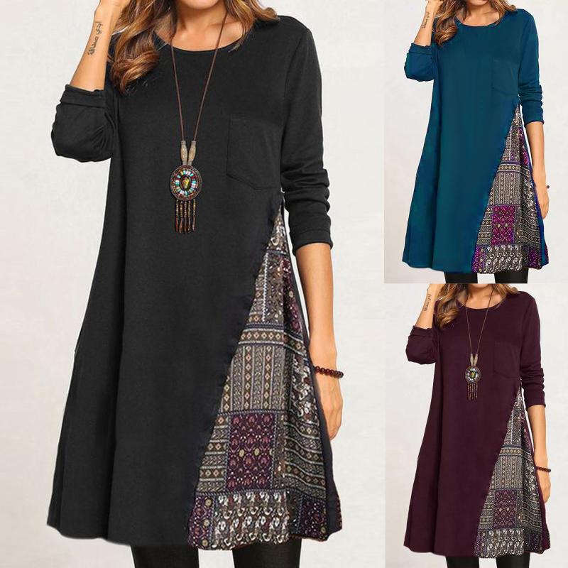 Women Dress Boho Print Color Block Shirt Round Neckline Shift Long Sleeve Pocket Dress New Fashion Street kobieta sukienka, Black
Women Dress Boho Print Color Block Shirt Round Neckline Shift Long Sleeve Pocket Dress New Fashion Street kobieta sukienka, Black