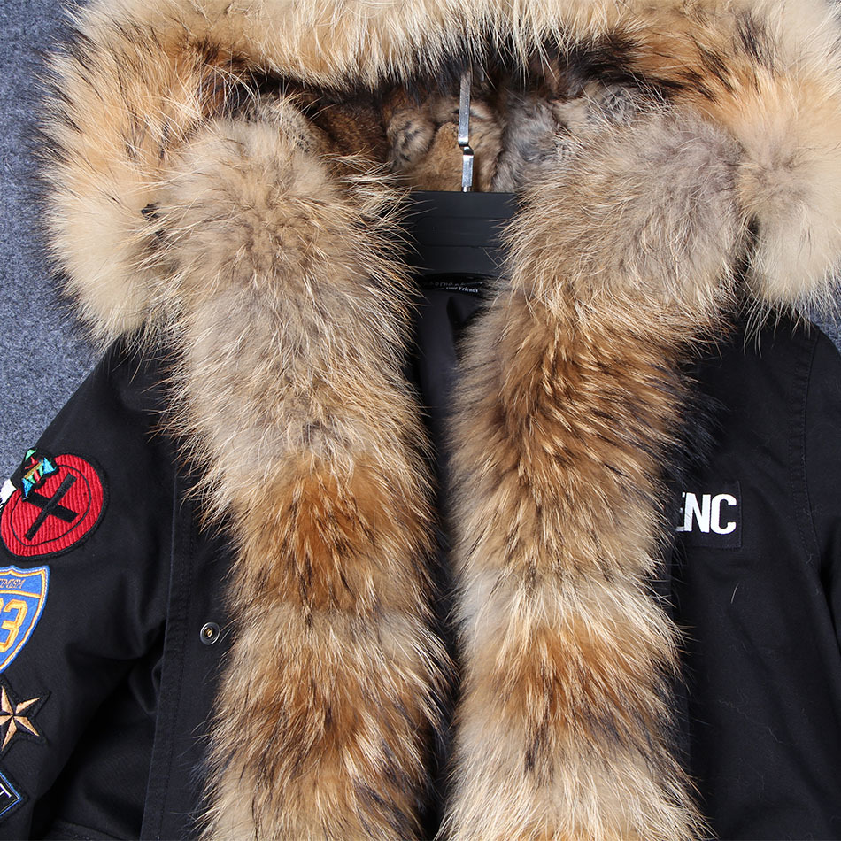 MaoMaoKong X-Long Embroidery Large real Fur Hooded Parkas Coat natural Fur women Jacket 201029