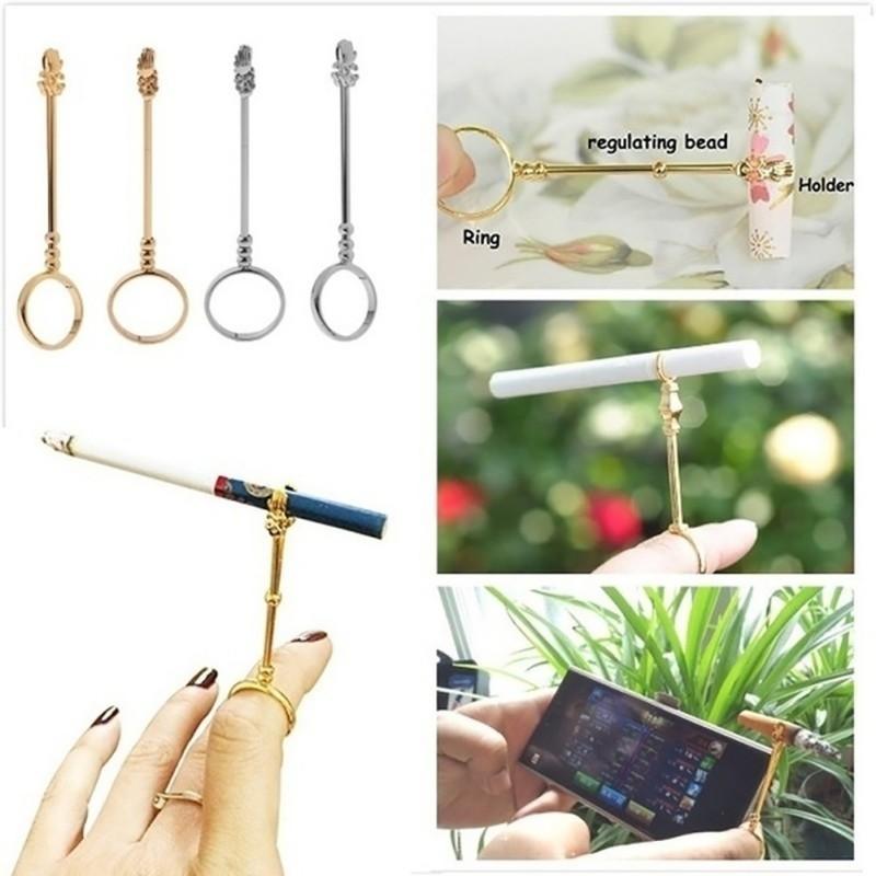 Fashion Cigarette Holder Ring Rack Vintage Metal Men Women Finger Clip Rack Slim Gondolas Cigarettes Smokers Smoking Gift Set