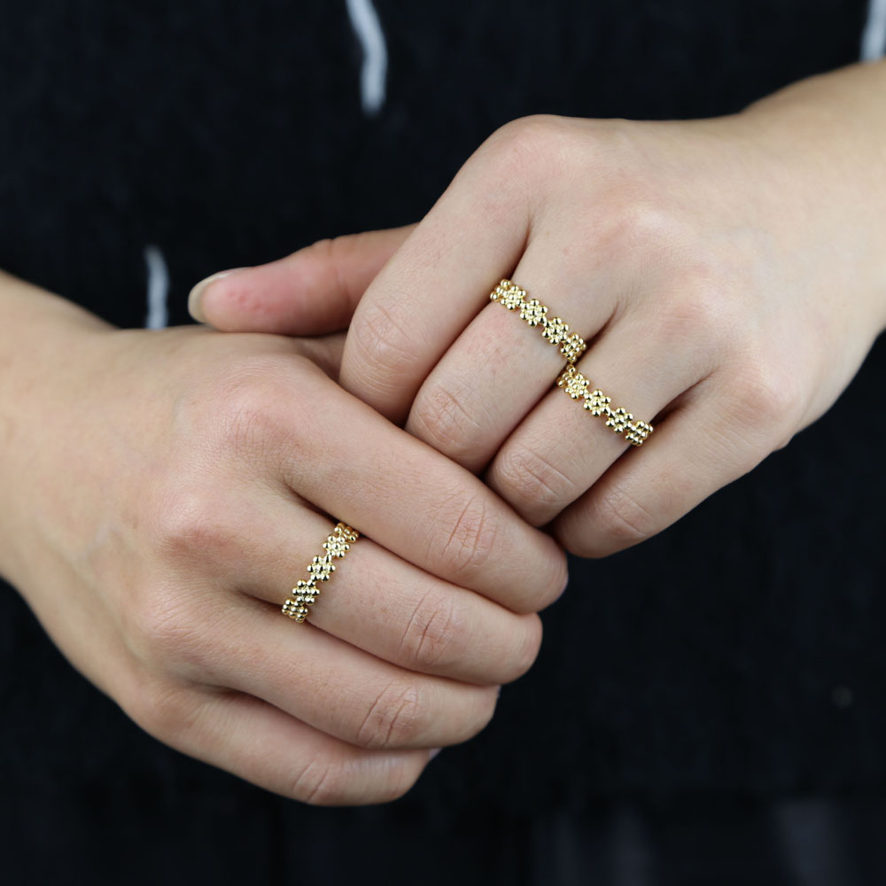 2021 Top quality dainty ball beaded shape daisy flower stacking band ring for women fashion gold color wedding jewelry wholesale Drop ship