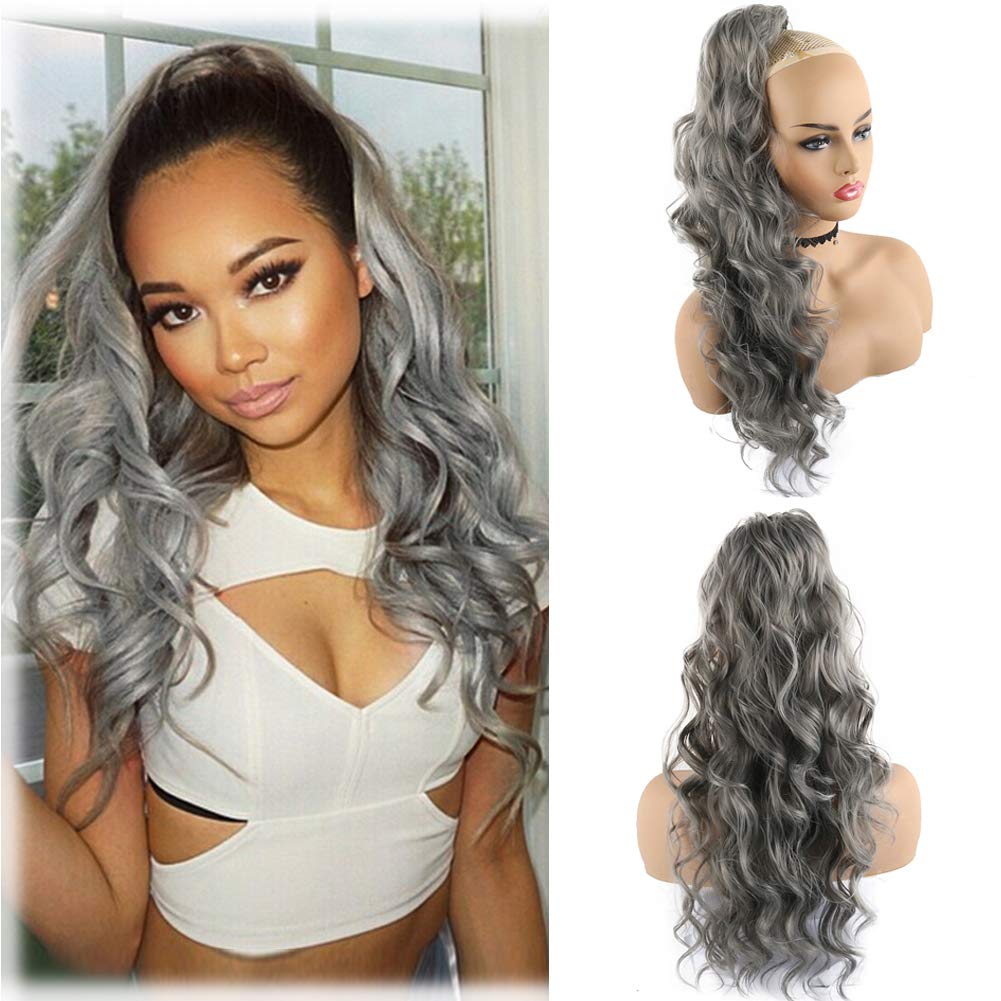 Body Wave salt and pepper silver grey human hair ponytail gray pony tail 140g clip ins human hair ponytais hairpieces