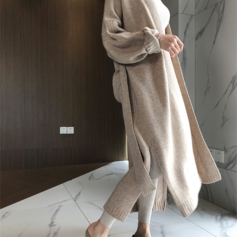 autumn and winter new cashmere cardigan women loose wild long paragraph over the knee ladies sweater coat sweater 201030