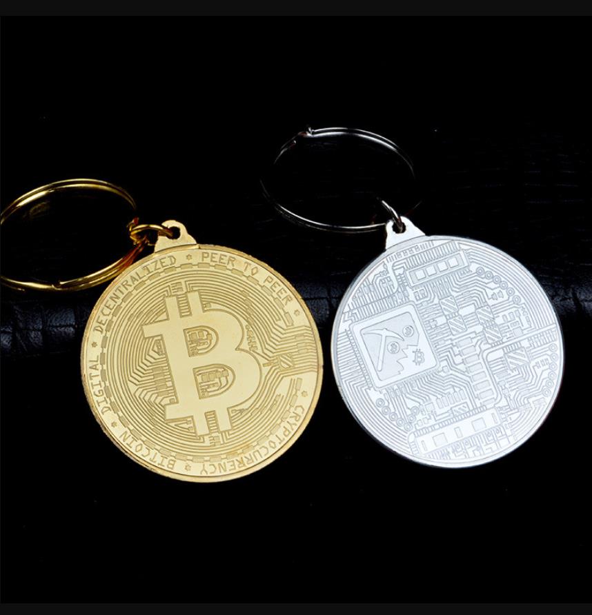 Coin Keychain Gold Plate BTC Token Key Chain Novelty Party Favor Metal Keyring Commemorative Souvenir Gift4547953