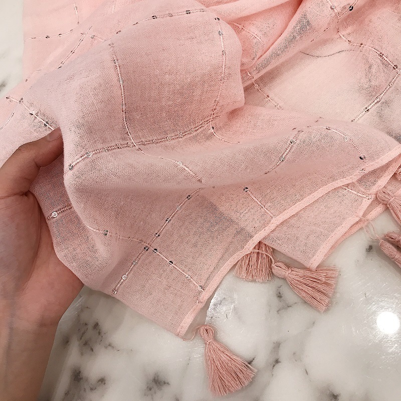 Fashion Plain Navy Blue Sequin Plaid Tassel Viscose Shawl Scarf Autumn Warm Wrap Pashmina Sjaal Muslim Hijab Snood 180*90Cm Y201007