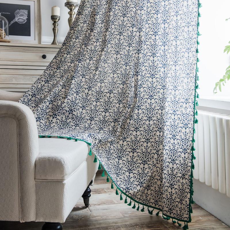 Curtain Cotton Linen Semi Blackout Blinds French window Door Curtain With Tassel Finished Blue and white porcelain, As pic
Curtain Cotton Linen Semi Blackout Blinds French window Door Curtain With Tassel Finished Blue and white porcelain, As pic
