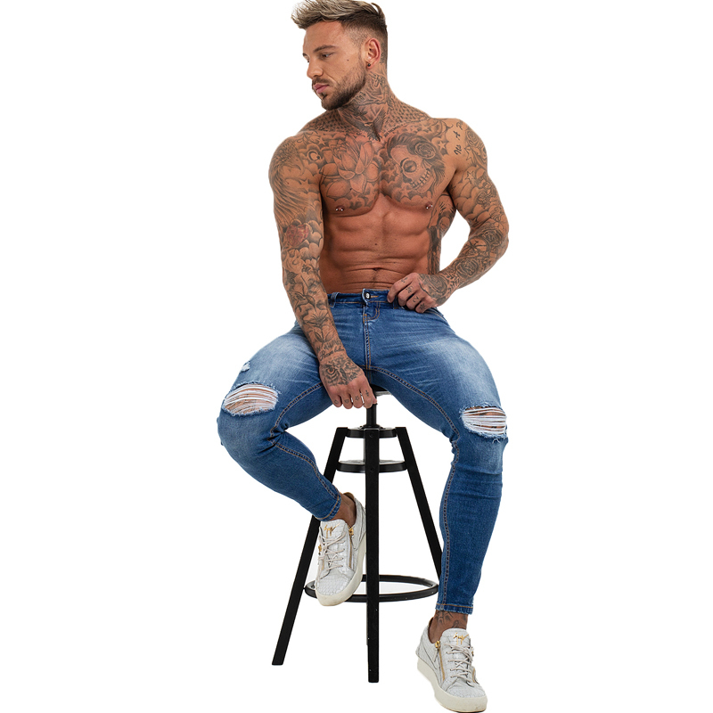 Gingtto Mens Skinny Jeans Slim Fit Ripped Jeans Big and Tall Stretch Blue Men Jeans for Men Distressed Elastic Waist zm54 201223