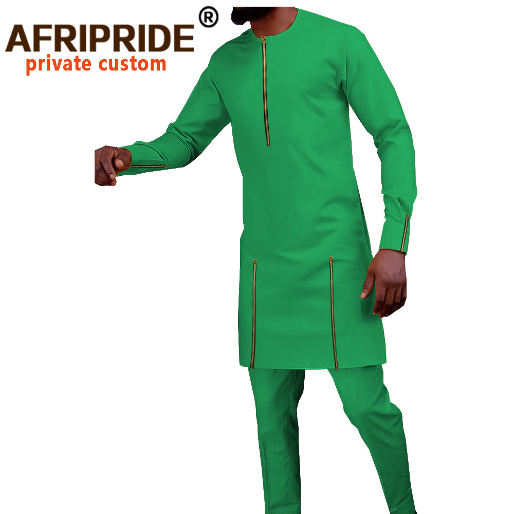 Tracksuit Men African Clothing Dashiki Shirts and Trouser 2 Piece Set Outfits Bazin Riche Long Sleeve Plus Size Attire A028 201109
