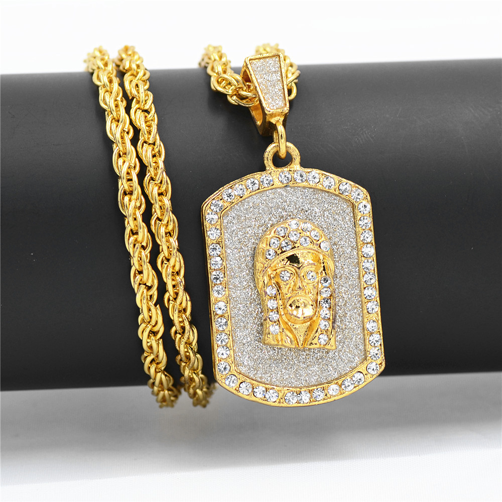 2020 gold color bling bling one hundred dog tag jesus pendant necklace iced out long necklaces fashion hip hop jewelry