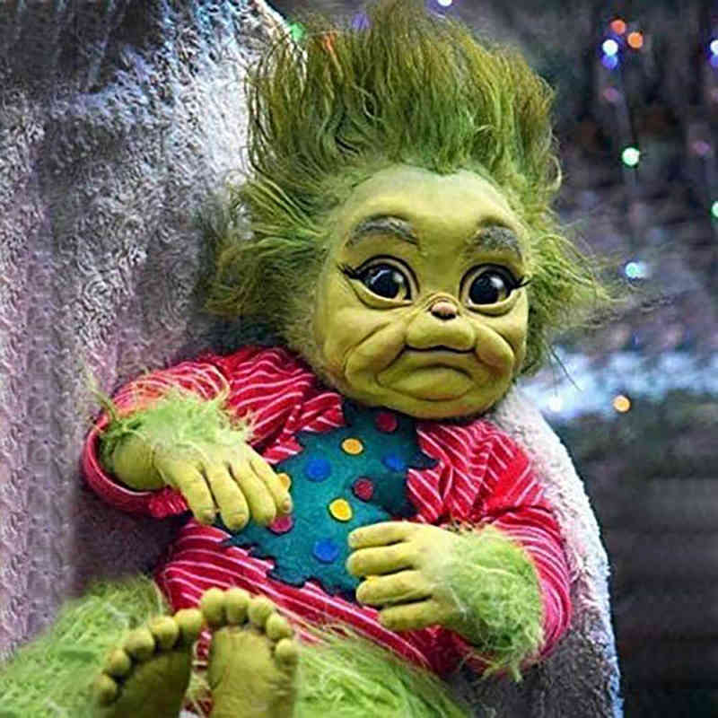 Reborn Baby Grinch Doll Realistic Cartoon Plush Toy for Kids Halloween Christmas Gifts 2024 Red Luminous Nylon