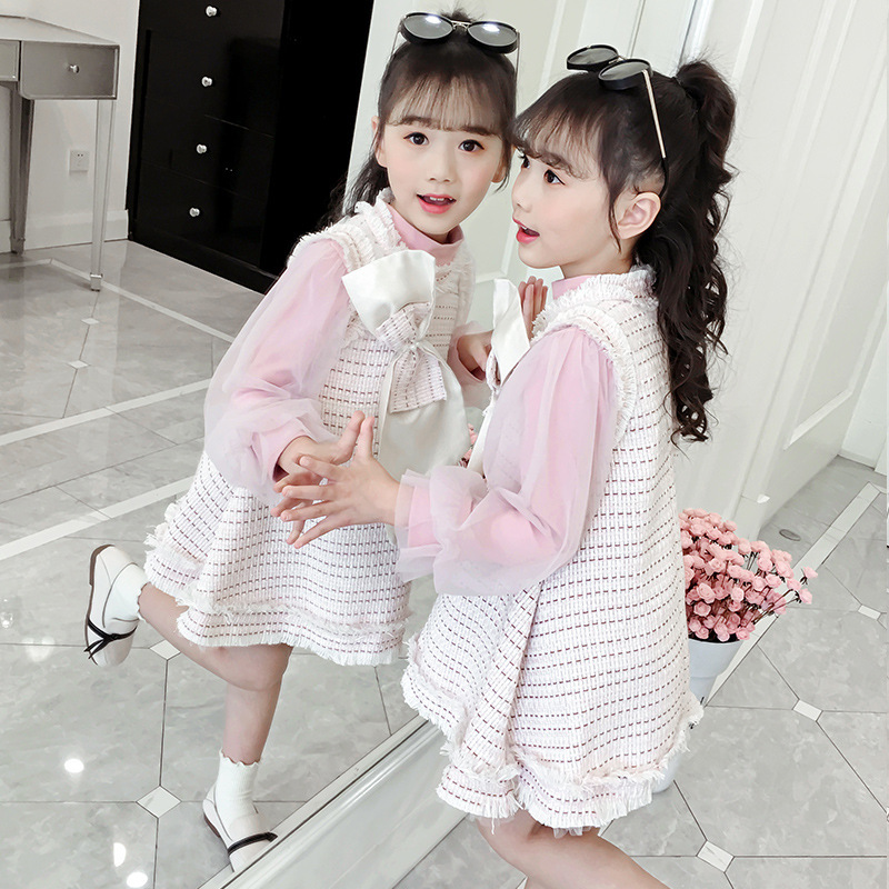 Fashion Girls Clothing Sets Cotton Long Sleeve T-Shirts And Bow Vest Dresses Boutique Girls Outfits Kids 2 Pcs SetsX1019
