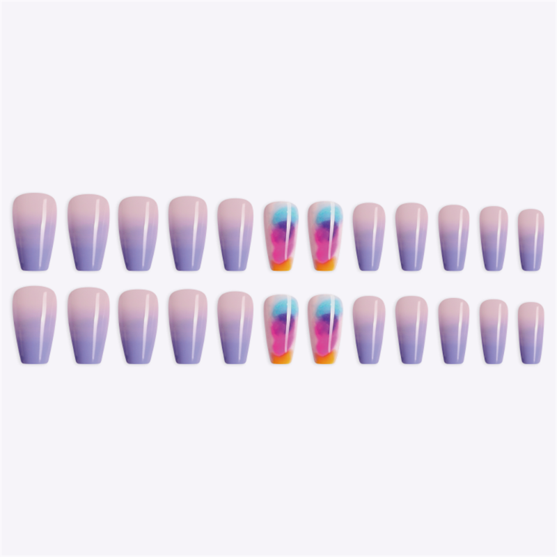 24 pieces/set of long coffin fake nails European rainbow ballerina DIY full nail art techniques colorful beauty fake nails