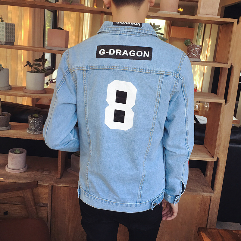 Men Stylish Loose Denim Jacket Cowboy Slim Fit Bomber Outwear Jacket Denim Coat Clothing Men's Jean Jacket Hip Hop Print Coat 201127