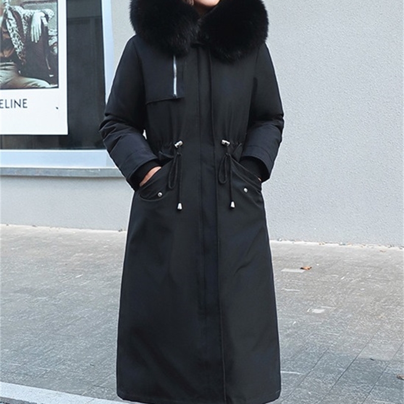 women detachable winter large fur hooded parkas X-long winter jacket women fur lined thick coat women oversize 201112
