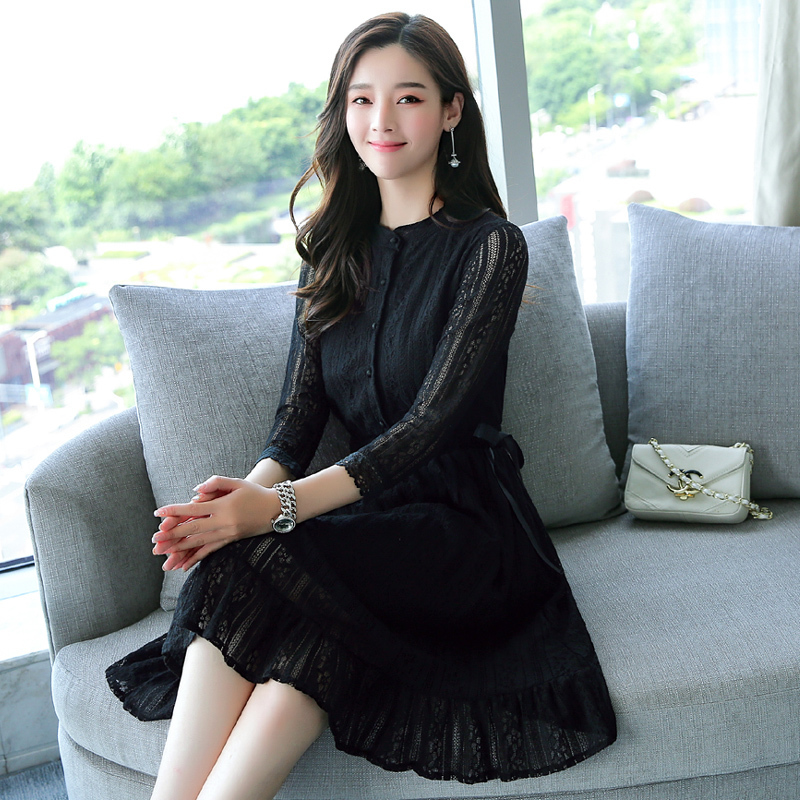 Autumn Winter Plus Size Vintage Black Lace Midi Dresses Women Elegant Bodycon Dress Party Long Sleeve White Runway Vestidos 201125