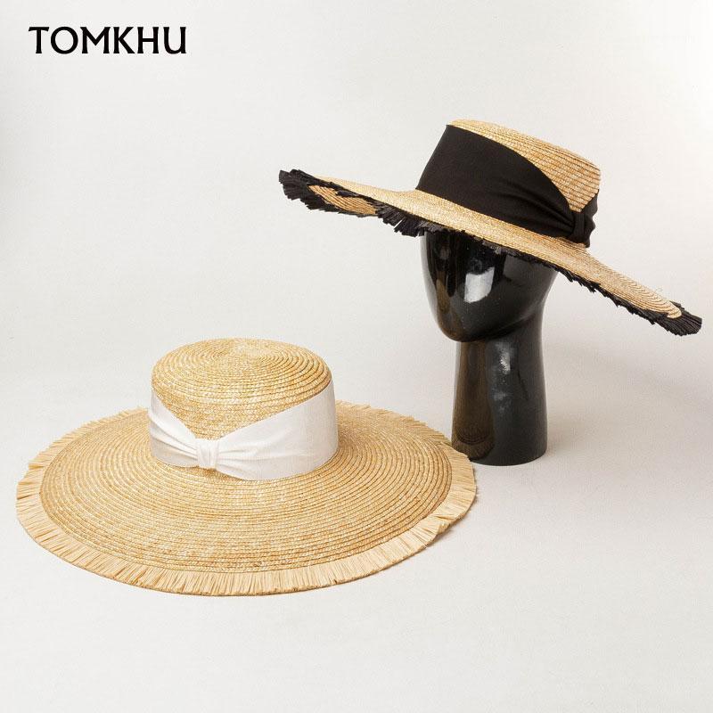Summer Beach Hat Female Paper Straw With Ribbon Wide Brim Boater Hats Flat Top Casual Sun For Women Man Panama, Blue;gray
Summer Beach Hat Female Paper Straw With Ribbon Wide Brim Boater Hats Flat Top Casual Sun For Women Man Panama, Blue;gray