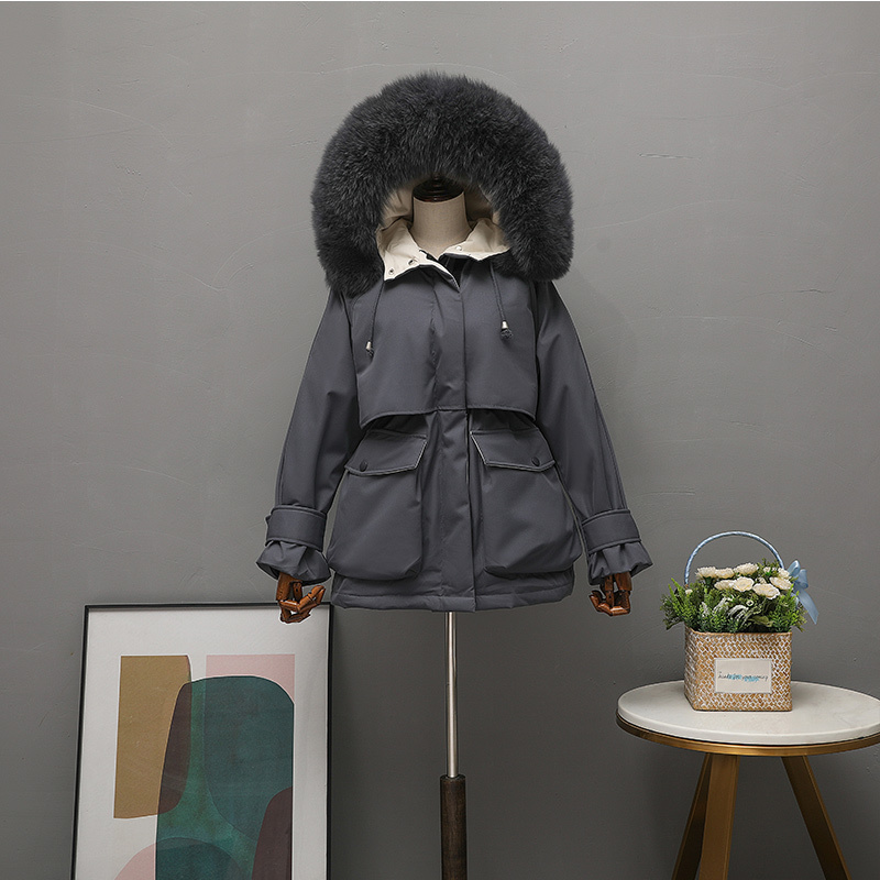 Fitaylor Winter Women Large Fur Collar Down Coat Thickness Warm Hooded 90% White Duck Down Parkas Sash Tie Up Outwear LJ201127