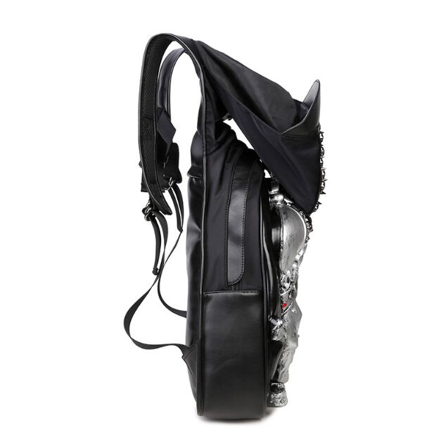 Mens Bags With Hood Cap 3D handbags Fashion Personality Skull Leather Backpack Rivets Apparel Bag Japanese Handbags For women Schoolbags