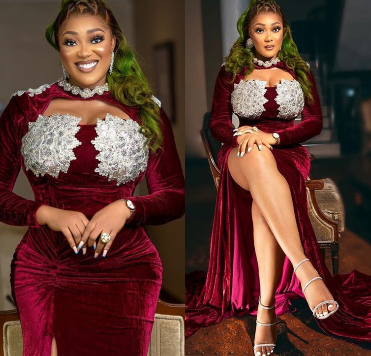 2022 Plus Size Arabic Aso Ebi Burgundy Lace Mermaid Prom Dresses Crystals Long Sleeves Evening Formal Party Second Reception Birthday Engagement Gowns