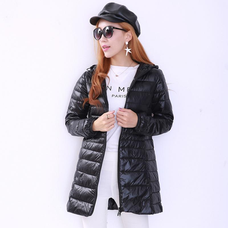 S-7XL Winter Women Padded Hooded Long Jacket White Duck Down Female Overcoat Ultra Light Slim Jackets Coat Parkas Plus Size