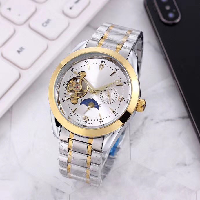 Luxury fashion mens watches Top brand wristwatches Stainless Steel band mechanical automatic movement Moon phase flywheel watch for men Father's Day Gift relogios
Luxury fashion mens watches Top brand wristwatches Stainless Steel band mechanical automatic movement Moon phase flywheel watch for men Father's Day Gift relogios