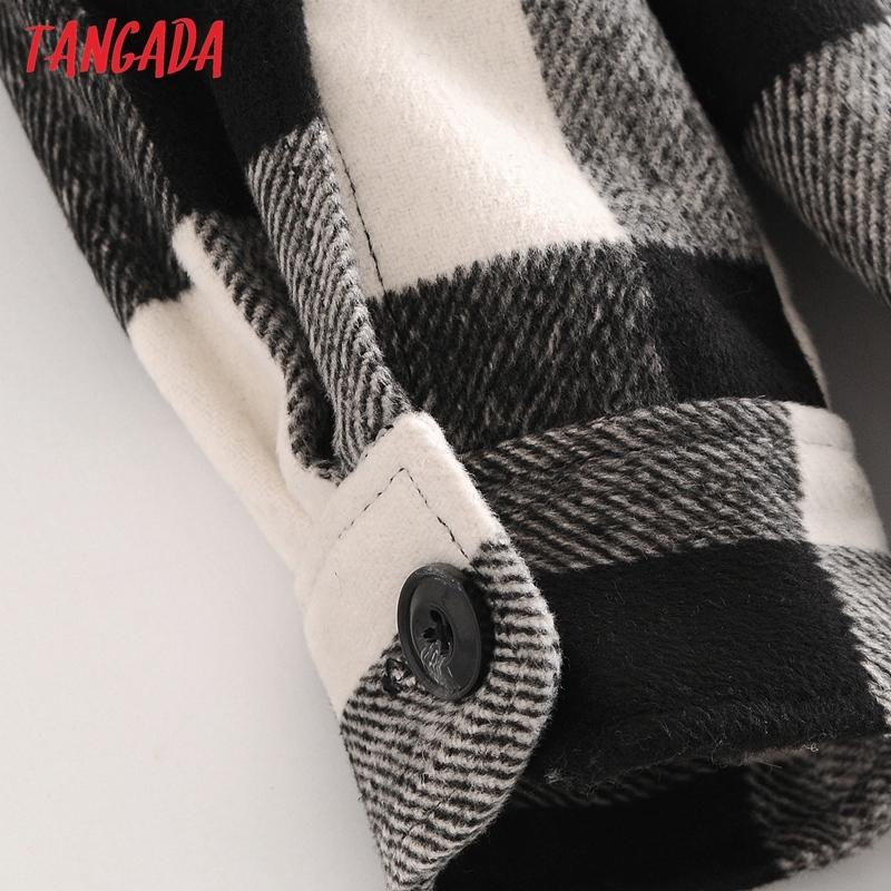 Tangada autumn winter Women oversized plaid Print chic casual jacket pocket Outwear female casual Coat 3A58