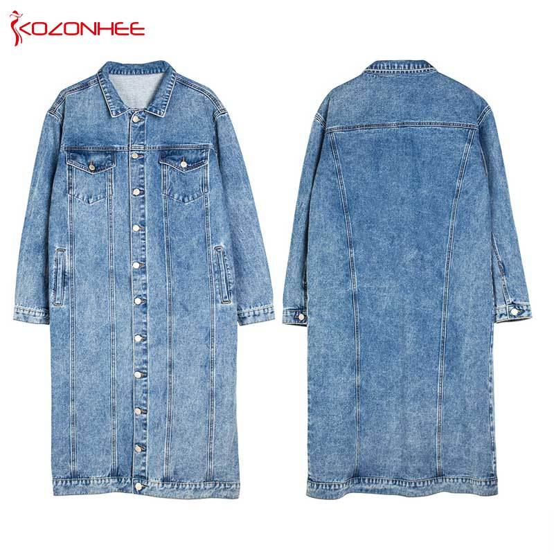Fashion Blue Inelastic Women Long Denim Coat Jeans Coats Casual pocket Jackets Women Vintage Jeans Jacket #07 201217