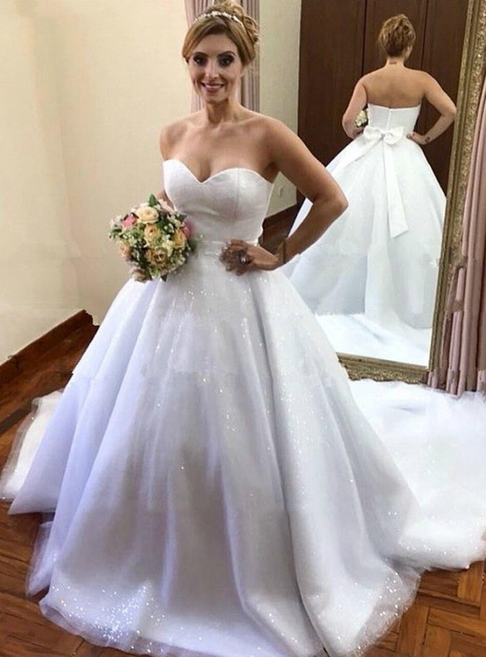Sparkly Ball Dresses Sequins Tulle Bow Ribbon Custom Made Cathedral Train Plus Size Wedding Gown Vestido De Novia