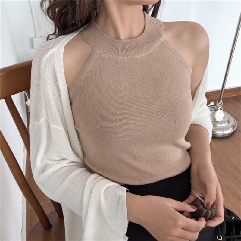 Summer Women Slim Knitting Halter Camisole Tops Female Knitted Tanks Sleeveless Basic Solid T shirts Streetwear Y200422, Khaki
Summer Women Slim Knitting Halter Camisole Tops Female Knitted Tanks Sleeveless Basic Solid T shirts Streetwear Y200422, Khaki