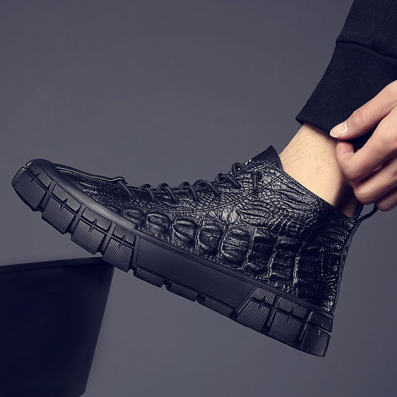 Winter Cotton Boots High Quality Men With Fleece Top Crocodile Leisure Shoes Outdoor Personality Comfortable Non-Slip