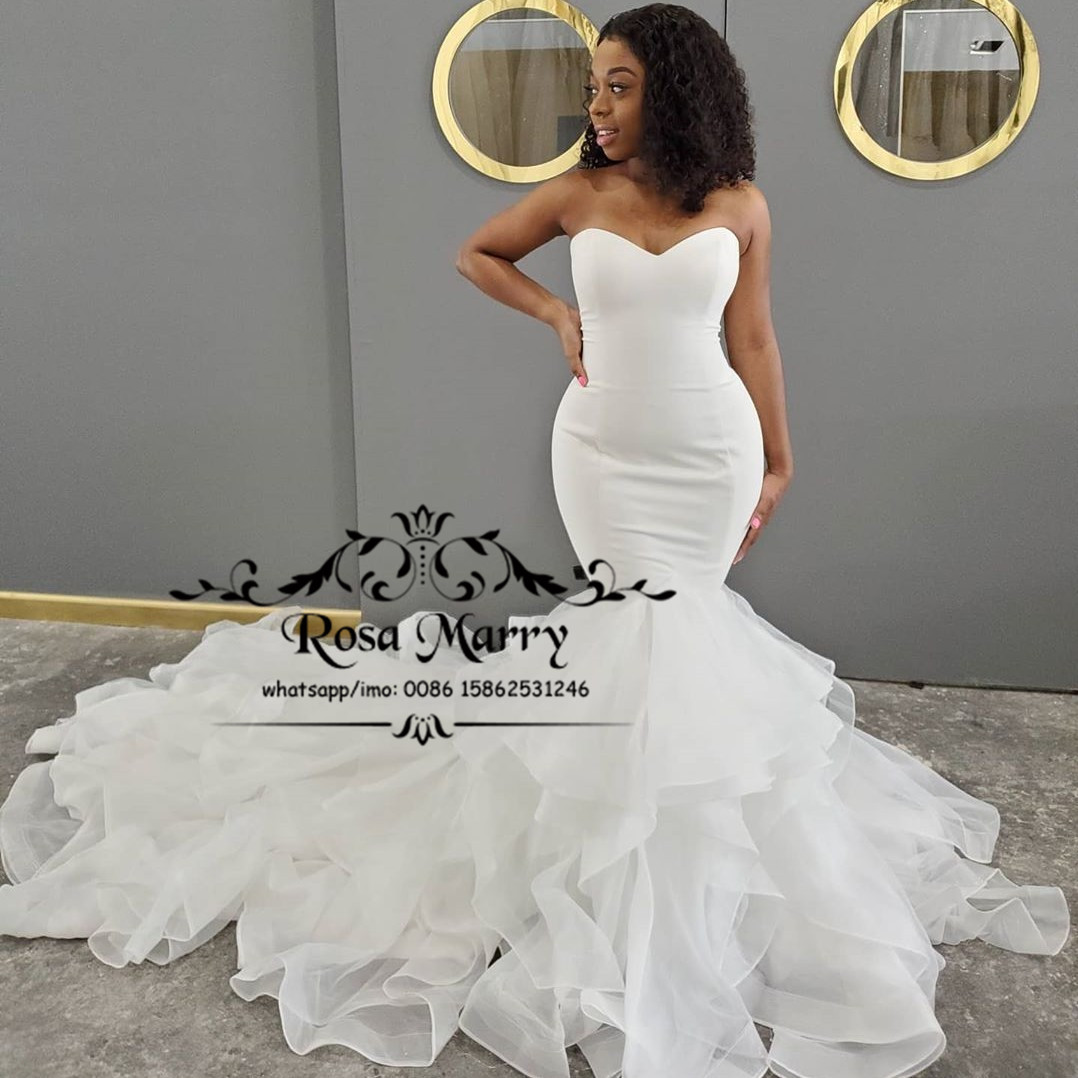 Sexy Plus Size African Mermaid Wedding Dresses 2021 Corset Cascading Ruffles Nigeria Boho Church Vestido De Novia Bridal Gowns
