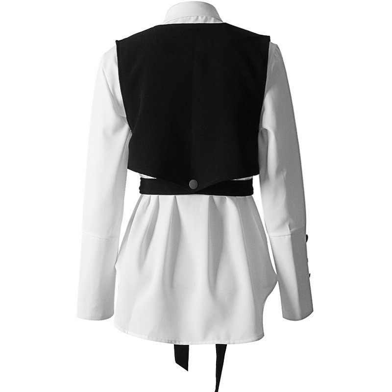 TWOTWINSTYLE Fashion Two Piece Sets Lantern Long Sleeve White Shirts Lace Up Short Vest Women's Shirts Set Spring Clothing 201120