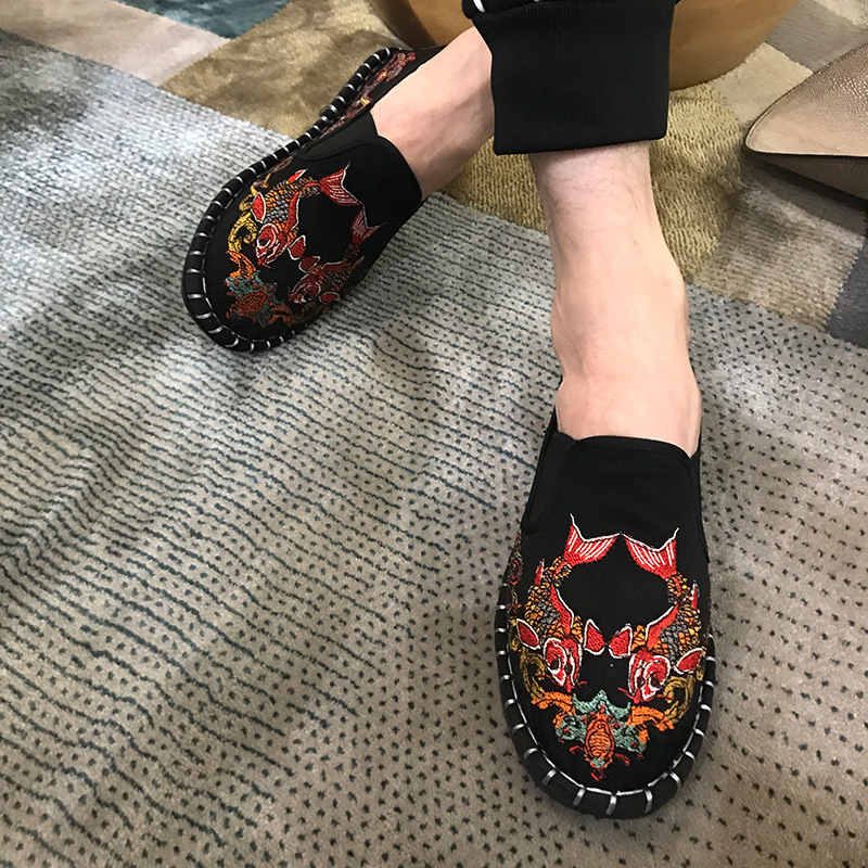 Embroider Mens Vulcanize Male Spring Fashion Men Flats Shoes Man Canvas Harajuku Loafers Light Hard-Wearing 45 Y200801