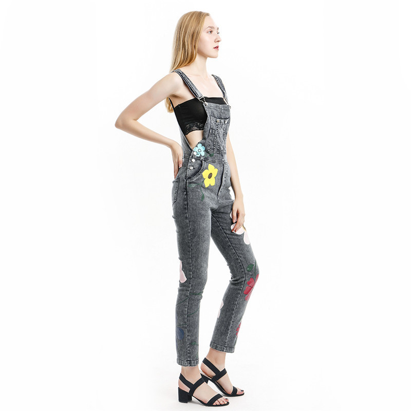 Female Playsuit Women Printed Jumpsuits Fashion Ladies Loose Casual Overalls Rompers Jeans Pants Bib Pants Knee-Length Overall T200303