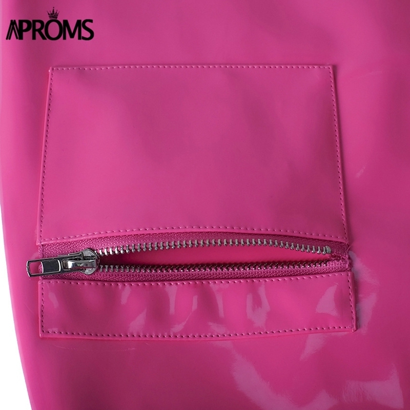 Aproms Pink PU Leather Pencil Skirt Women Autumn Winter Short Mini Skirts Female Sexy Streetwear Front Zipper Skirt Bottoms 201027