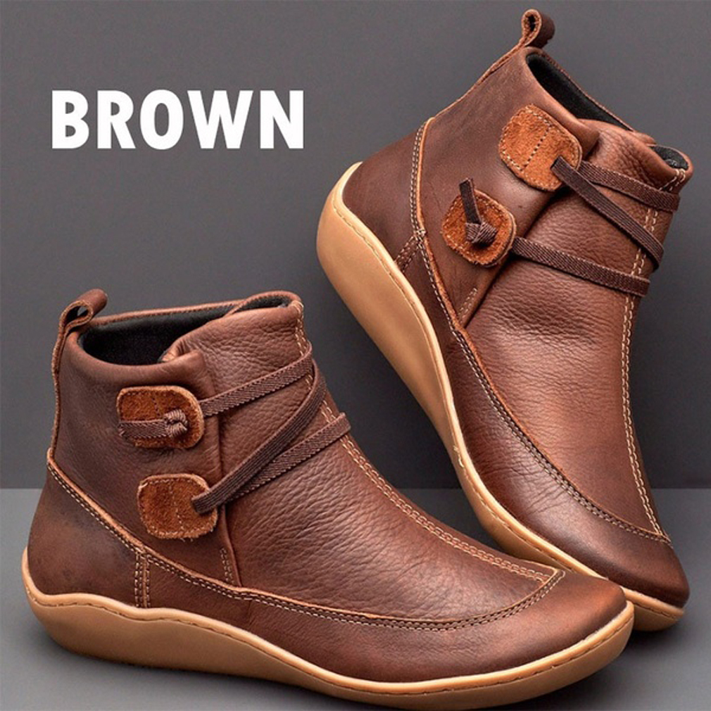 Women Winter Snow Boots PU Leather Ankle Spring Flat Shoes Woman Short Brown Botas with Fur 2020 for Women Lace Up Botas Mujer LJ201019