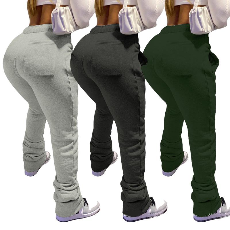 Women's Pants & Capris Grey Thick Stacked Sweatpants Street Style Leggings Joggers Women Flare Sweat Winter Warm Trousers