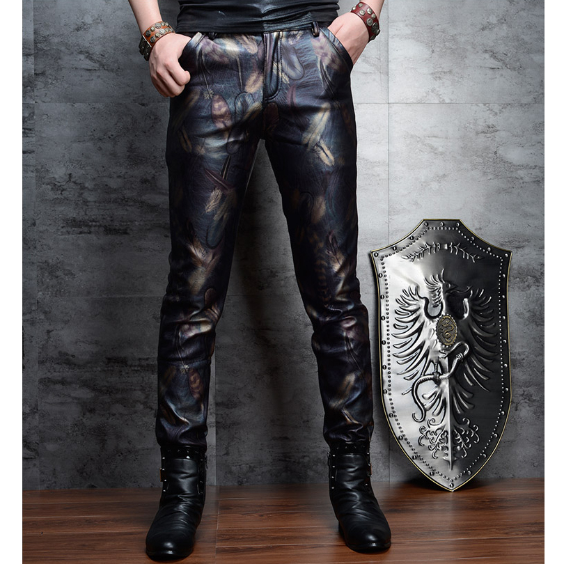 2 Colors Fashion Faux Leather Pants for Men Slim Skinny PU Leather Pants Men High Quality Zipper Faux Leather Pencil Pants 201118