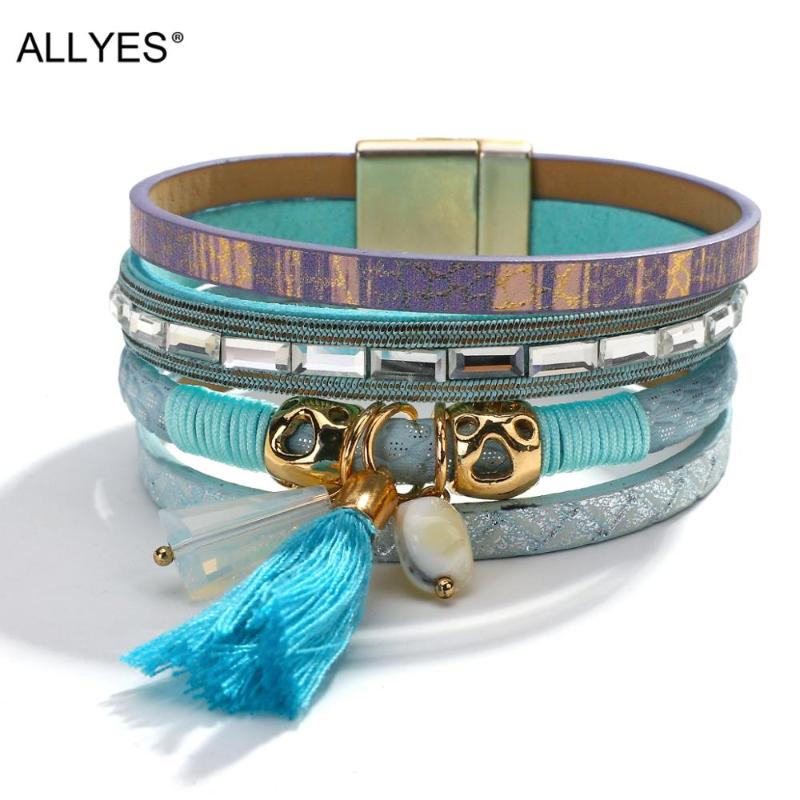Tennis ALLYES Boho Shell Crystal Tassels Charms Blue Leather Bracelet For Women Multilayer Wide Wrap Female Jewelry
Tennis ALLYES Boho Shell Crystal Tassels Charms Blue Leather Bracelet For Women Multilayer Wide Wrap Female Jewelry