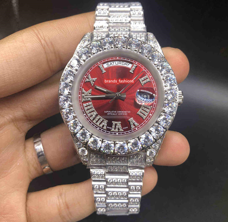 New Men's Prong set Diamond Watch Silver Diamond Case 316L Stainless Steel Strap Wristwatch Automatic Mechanical Watches Top quality, Red face
New Men's Prong set Diamond Watch Silver Diamond Case 316L Stainless Steel Strap Wristwatch Automatic Mechanical Watches Top quality, Red face