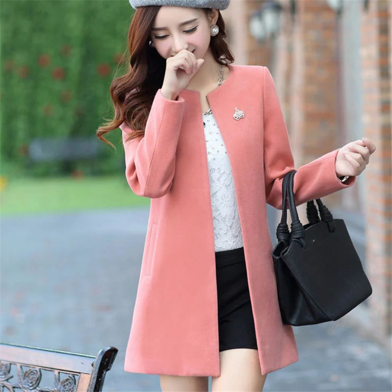 Woolen coat women yellow plus size autumn winter new Korean slim rose red pink green long sleeve wool coats feminina LR814 201222