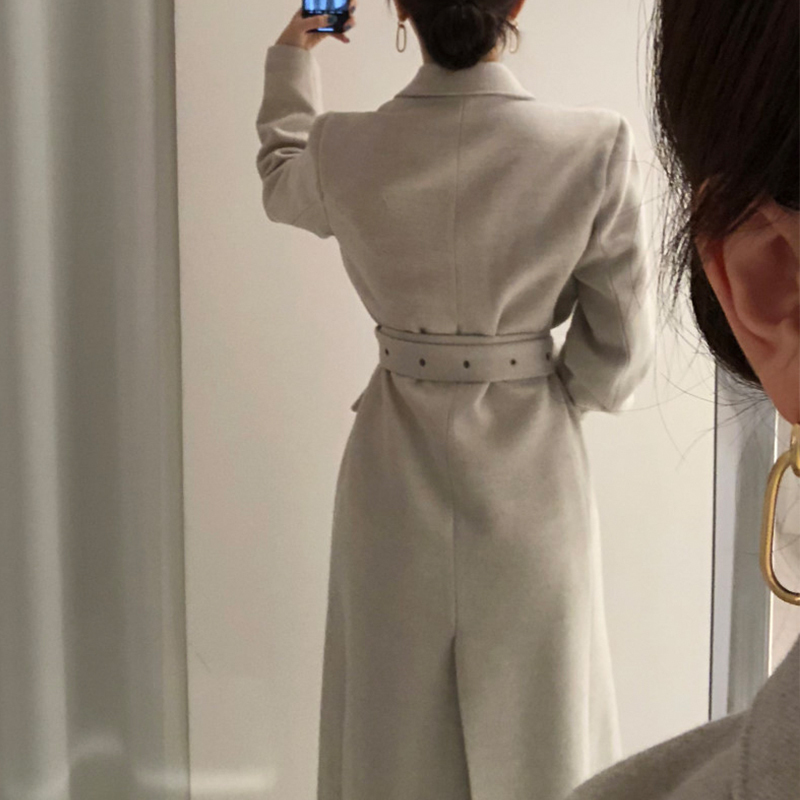 High Qulity Woman Coats Winter Wool Long With Belt Office Lady Fashion Lace Up Outerwear 201112