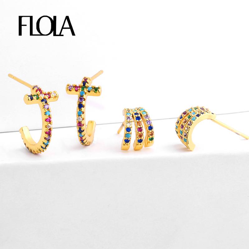 FLOLA Ladies CZ Rainbow Ear Studs Cheap Gold Cross Stud Earrings Small Aretes De Moda Trending Huggie Jewellery 2020 ersq23 
FLOLA Ladies CZ Rainbow Ear Studs Cheap Gold Cross Stud Earrings Small Aretes De Moda Trending Huggie Jewellery 2020 ersq23