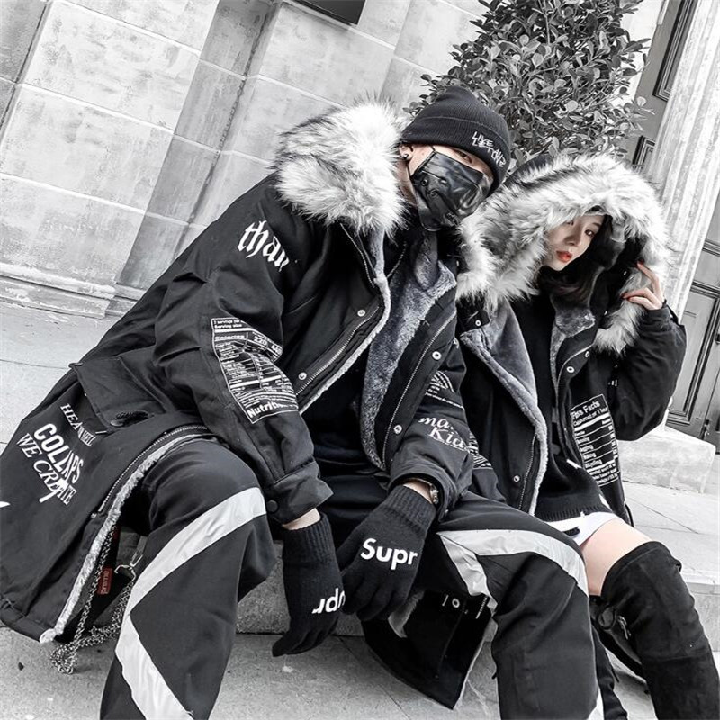 NAGRI Hip-hop Winter Coat Women Long Fur Collar Warm Parka Street Style Oversize Couple Hooded Fleece Jacket Ladies 201027