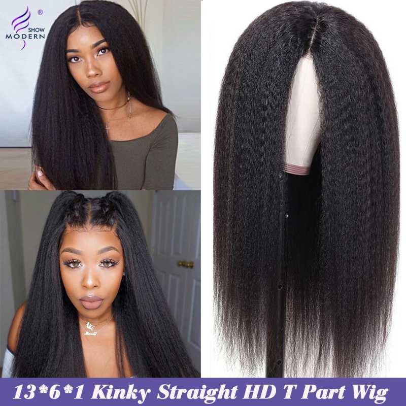 Modern Show Kinky Straight T Part Lace Wig Remy Peruvain Hair Wig 13X1 HD Transparent Lace Yaki Human Hair Wigs 150% Perruque, Natural color
Modern Show Kinky Straight T Part Lace Wig Remy Peruvain Hair Wig 13X1 HD Transparent Lace Yaki Human Hair Wigs 150% Perruque, Natural color