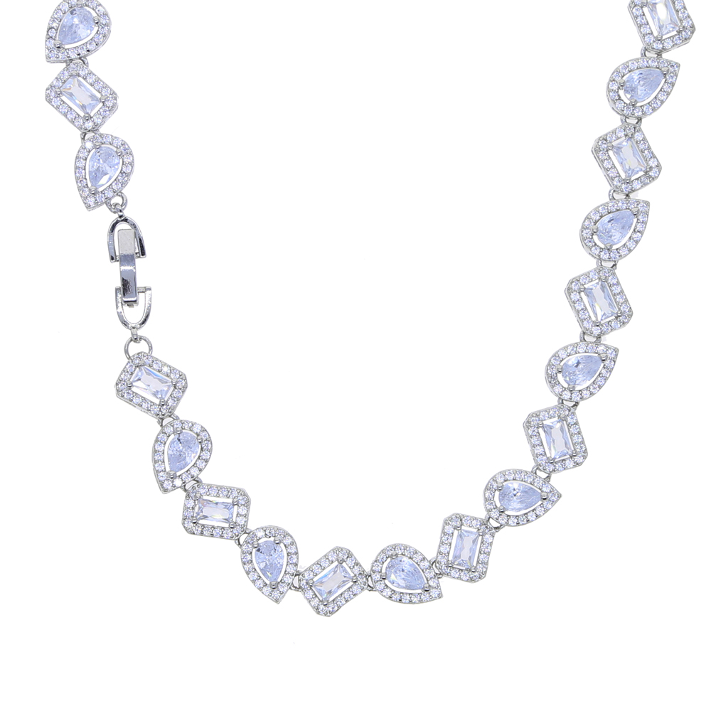 Iced out Cz Chocker Hip Hop Necklace With Tear Drop Square Baguette Cubic Zircon Charm Necklace For Women Wedding Jewelry