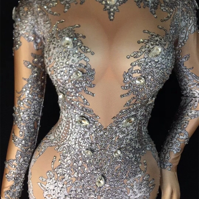 Women's Sexy Rhinestones Bodysuit Stage Outfit Female Singer Gray Leggings Nightclub Nude Crystals Costume Dance Jumpsuit Y200824, Beige 
Women's Sexy Rhinestones Bodysuit Stage Outfit Female Singer Gray Leggings Nightclub Nude Crystals Costume Dance Jumpsuit Y200824, Beige