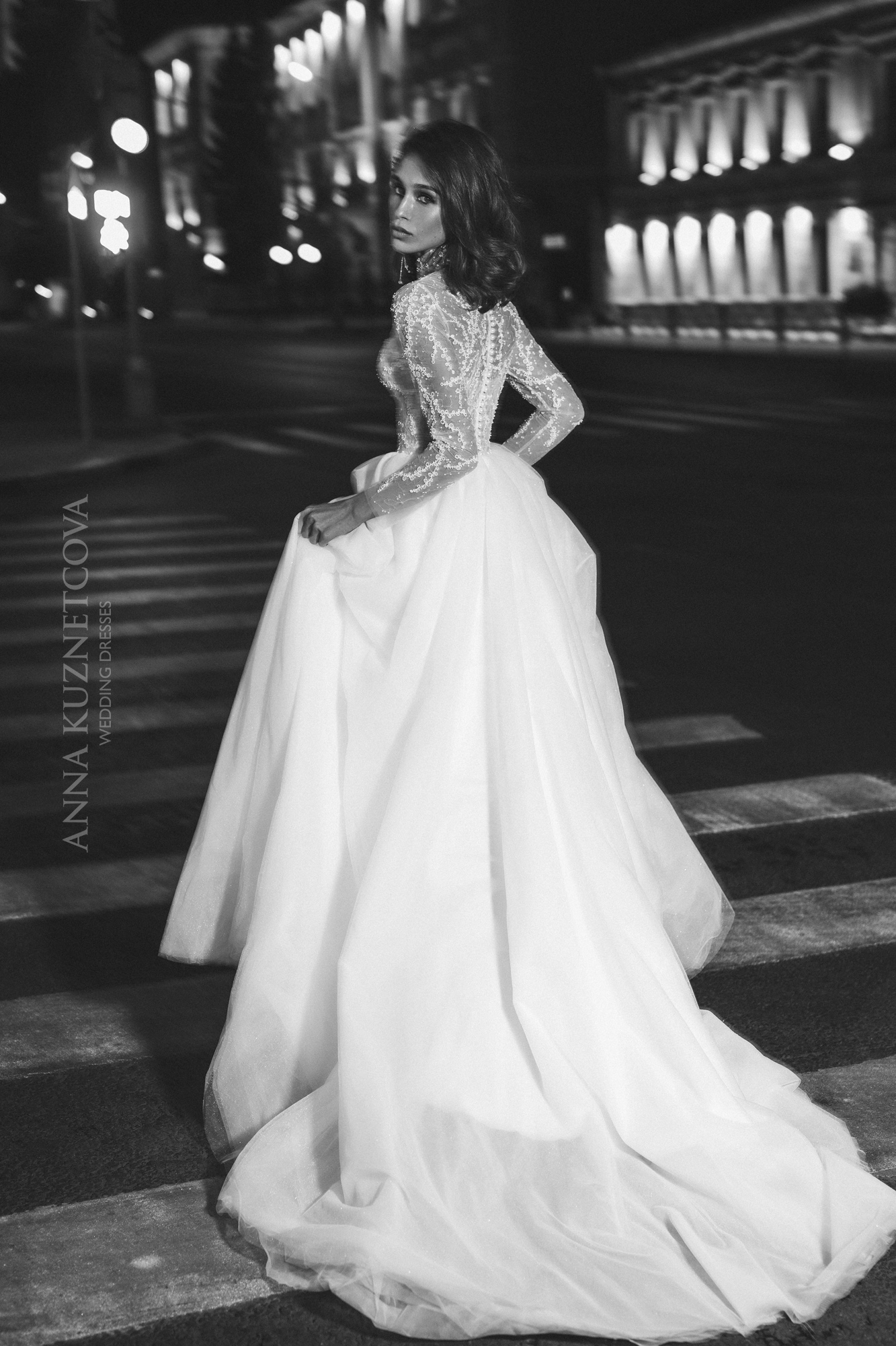 Anna Kuznetcova 2021 Wedding Dresses A Line Bohemia Lace Appliqued High Neck Long Sleeve Bridal Gowns Boho Wedding Dress