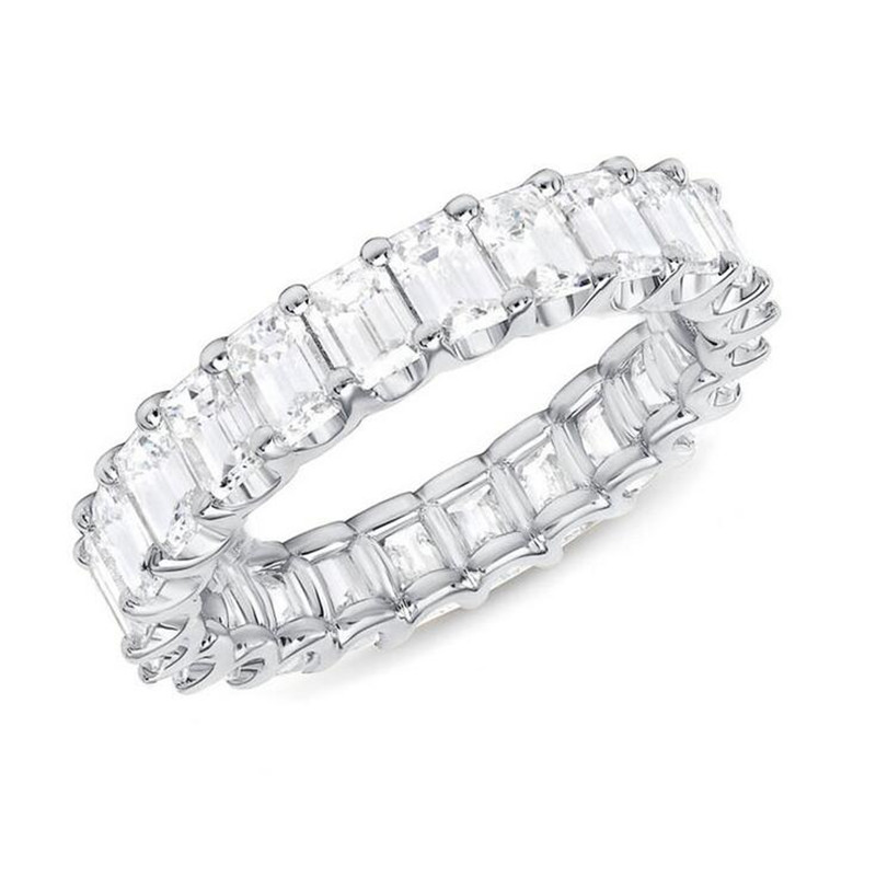 Classical Fashion Jewelry Top Sell 925 Silver&Rose Gold Fill Radiant Cut White Topaz CZ Diamond Party Gemstones Women Wedding Band Ring Gift