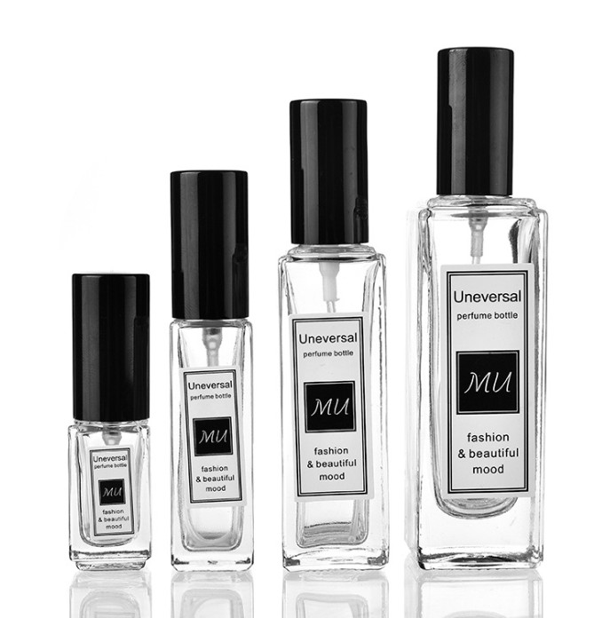 Transparent perfume bottle glass perfume spray bottles portable sample bottles with black silver cover 5ml 10ml 20ml 30ml
Transparent perfume bottle glass perfume spray bottles portable sample bottles with black silver cover 5ml 10ml 20ml 30ml